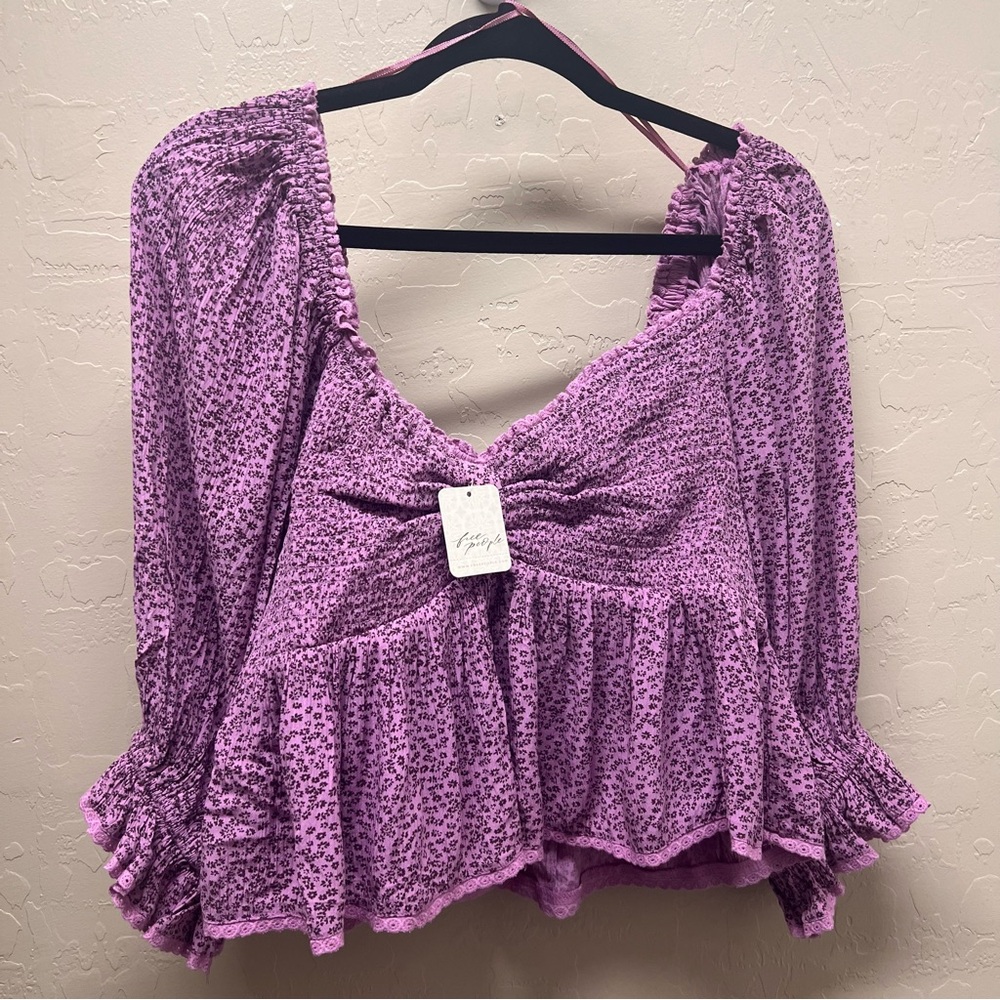 NWT Free People Brittnee Printed Purple Top Size Large